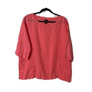 EILEEN FISHER Pink 3/4 SLEEVE BOXY POCKETs Pull Over Tunic TOP SIZE MP